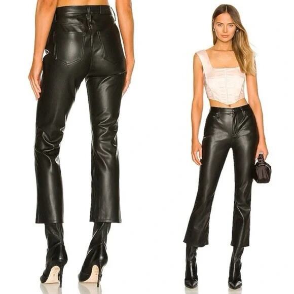 Black Pants - PISTOLA‎ Lennon High Rise Cropped Boot Pant Vegan Faux Leather Size 26 Revolve
